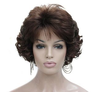 Short Curly Wavy Wig with Hair Bangs